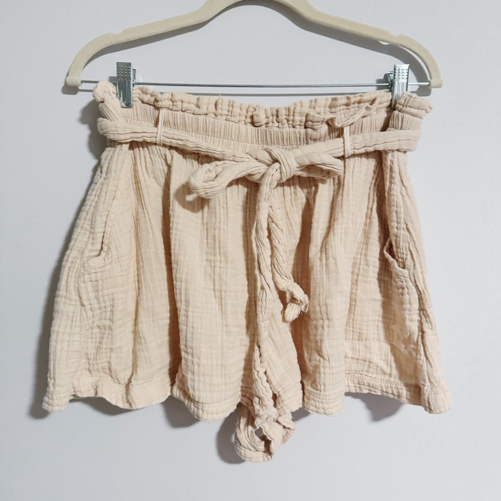 Free People - Cream Muslin Paperbag Shorts